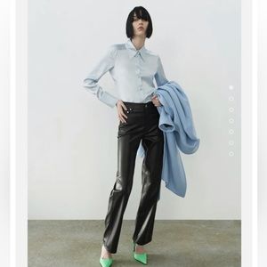 Zara Black Full Length 90s Faux Leather Pants